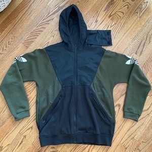 Men’s Large Adidas Dark Green & Black Zip Up Sweatshirt with Velcro face cover